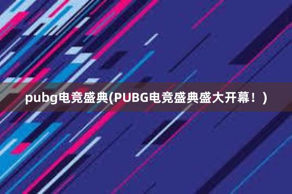 pubg电竞盛典(PUBG电竞盛典盛大开幕！)