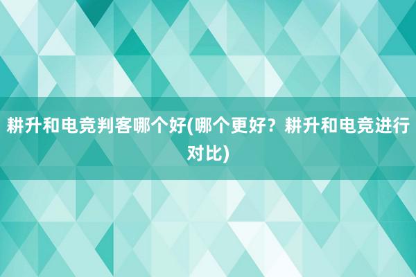 耕升和电竞判客哪个好(哪个更好？耕升和电竞进行对比)