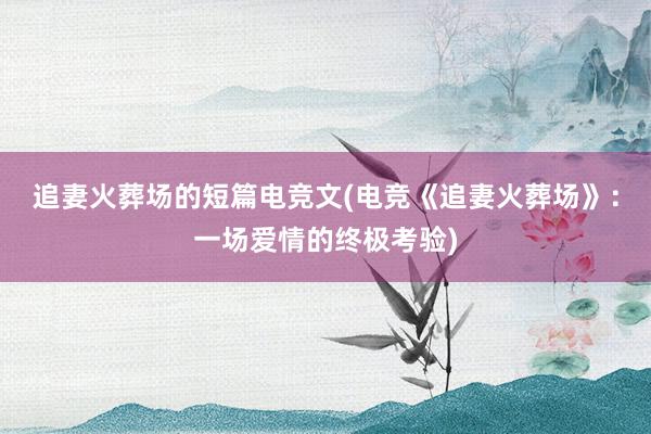 追妻火葬场的短篇电竞文(电竞《追妻火葬场》：一场爱情的终极考验)