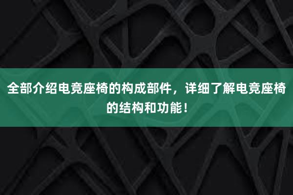 全部介绍电竞座椅的构成部件，详细了解电竞座椅的结构和功能！